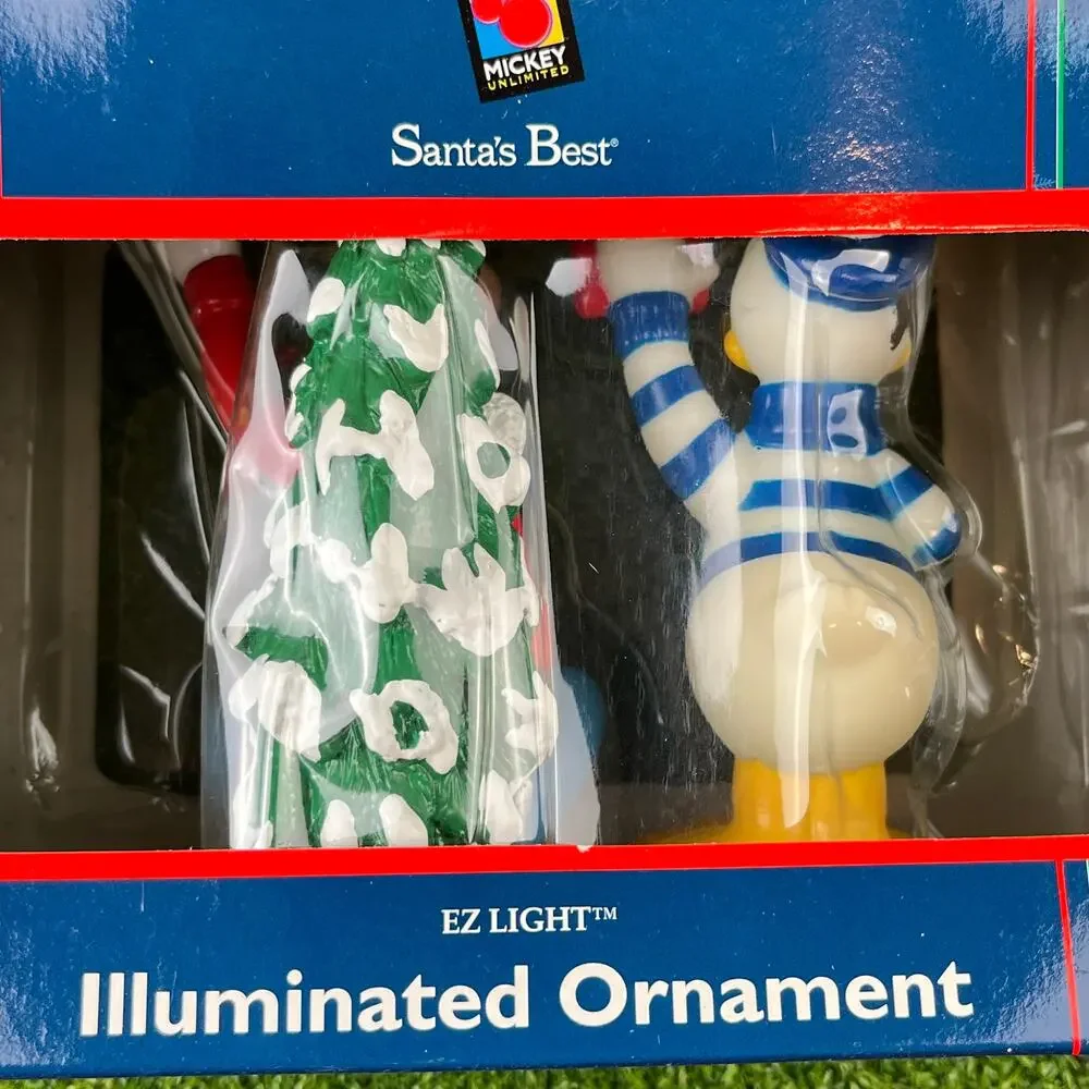 Santa's Best Disney Mickey Mouse Illuminated Ornament Set Donald Duck and Goofy